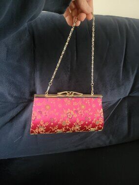Hot pink floral evening bag / clutch